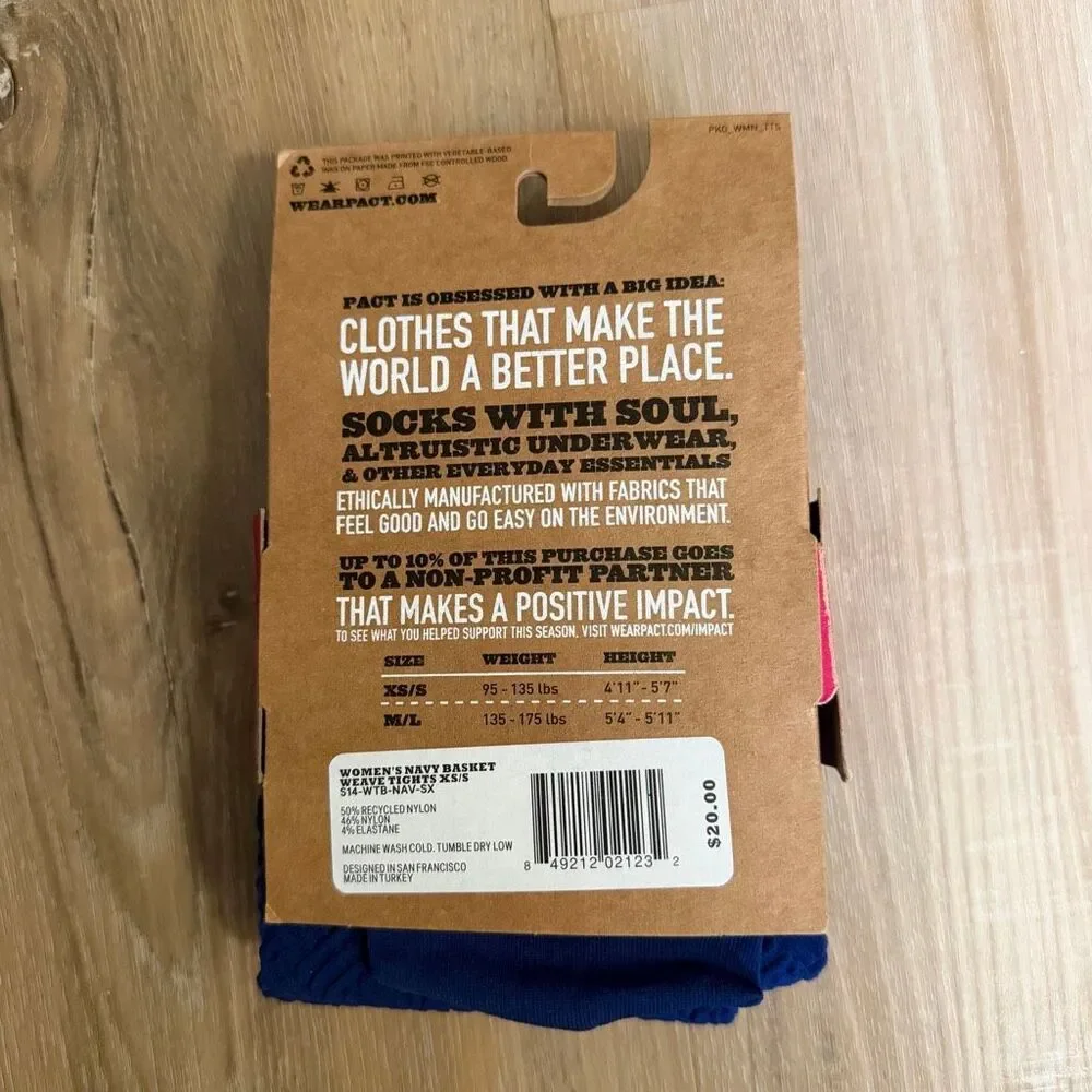 New Pact Women’s Tights Blue Stockings Size XS / Small Super Soft Sustainable